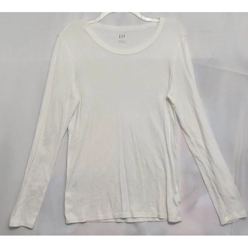 Gap Favorite Tee Womens Large White Ribbed Long Sleeve Scoop Neck Cotton Modal